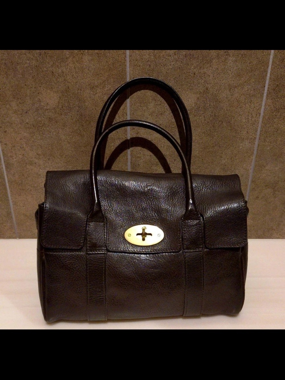 Mulberry Dark Brown Leather Bayswater Satchel with Gold Hardware